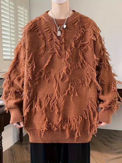Men's Casual Fringed Pullover Sweater - High Stretch Knit