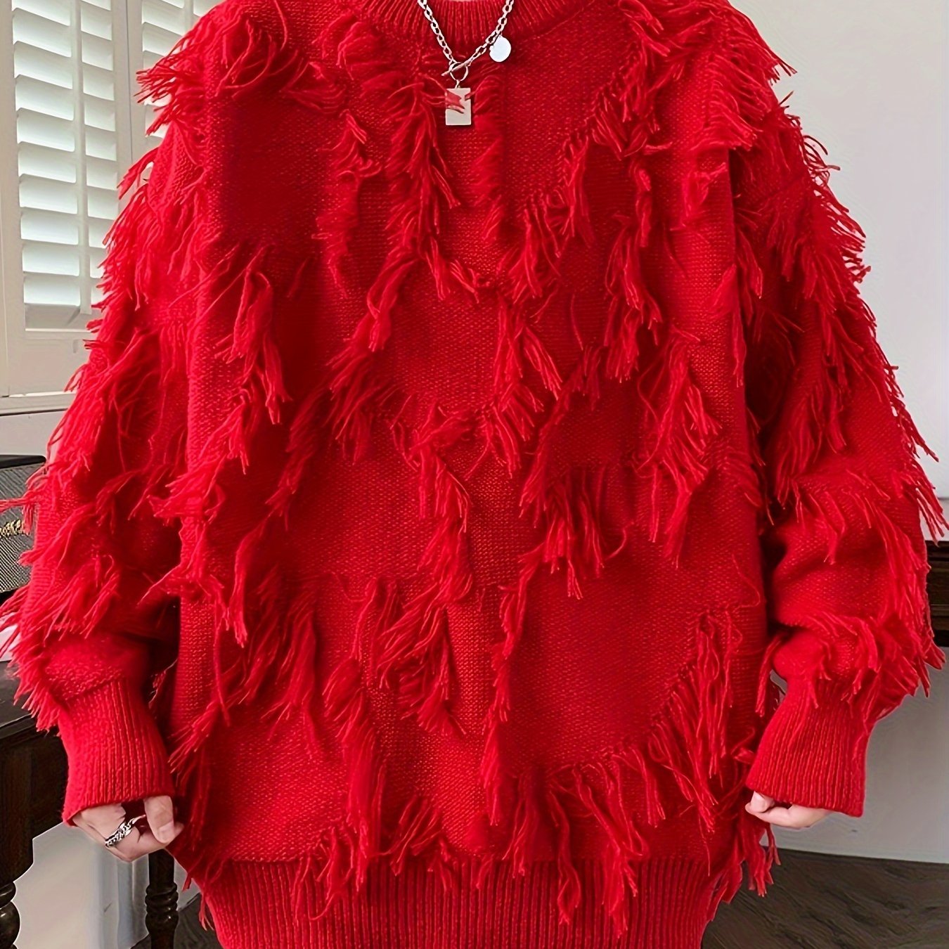 Men's Casual Fringed Pullover Sweater - High Stretch Knit