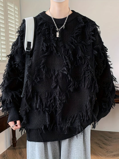Men's Casual Fringed Pullover Sweater - High Stretch Knit