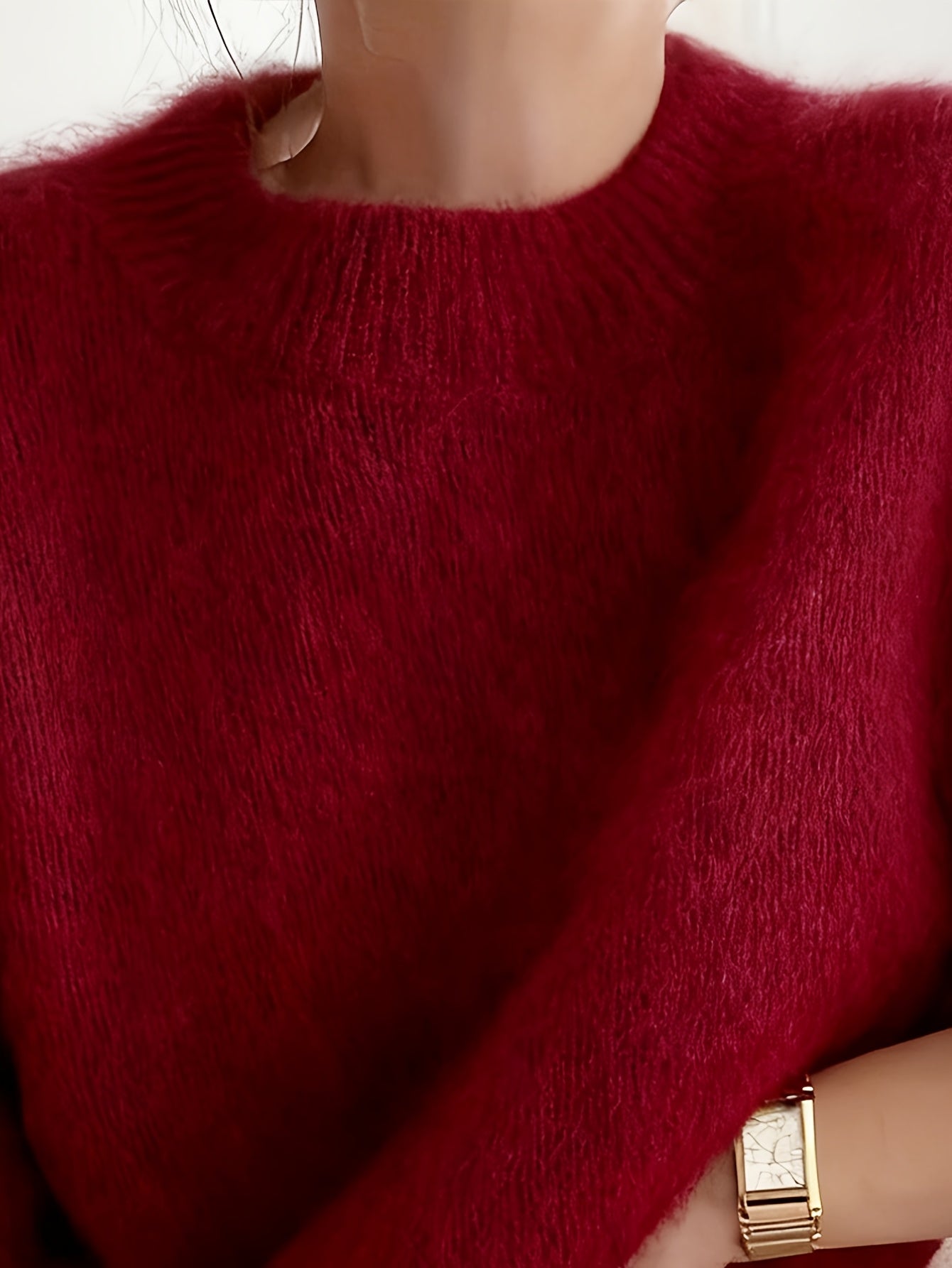 Women's Alpaca Sweater - Elegant Round Neck Winter Coat, Soft Warm Pure Color Blouses | High Elasticity for a Flattering Fit | Solid Color Sweaters for Dresses, Skirts & Pants Toppings | Hand Wash/Dry Clean (Autumn/Winter War