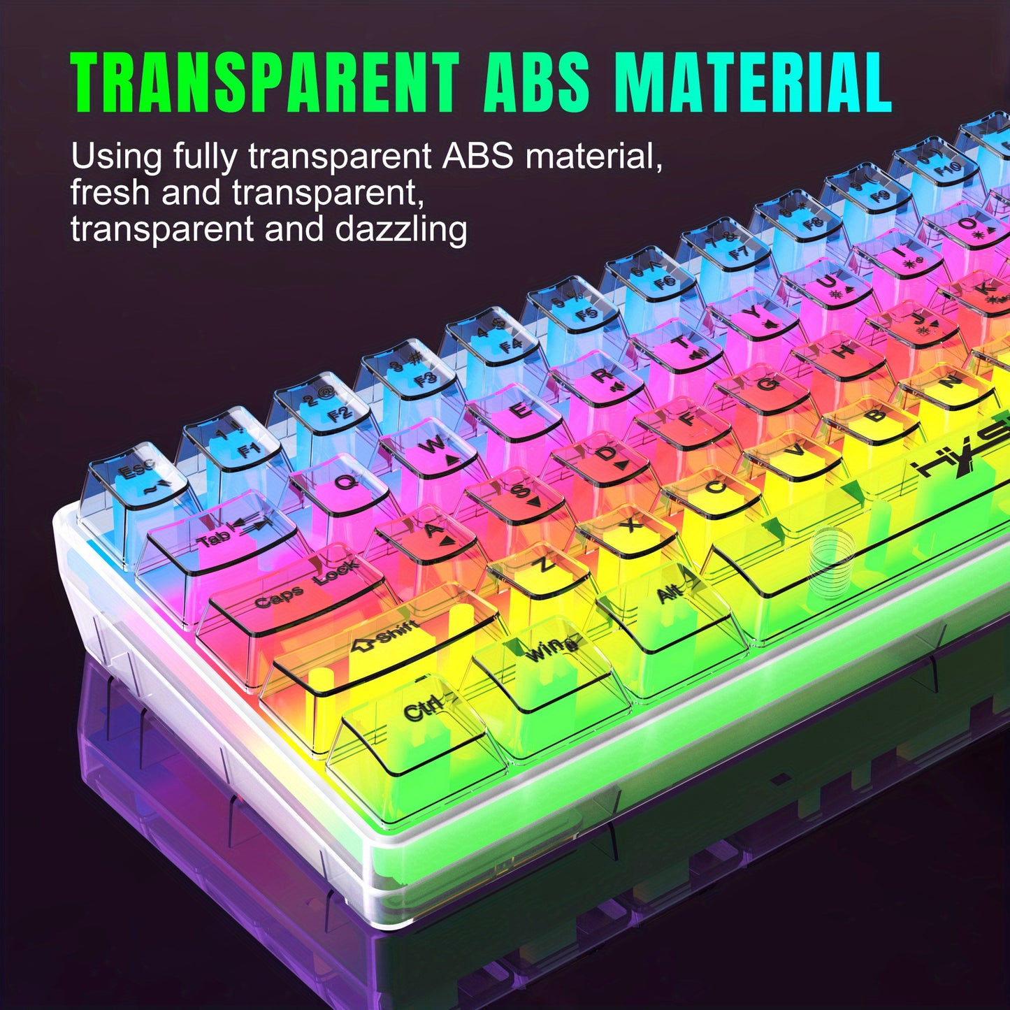 HXSJ 61-Key Gaming Keyboard - Full Transparent RGB Backlit USB-C