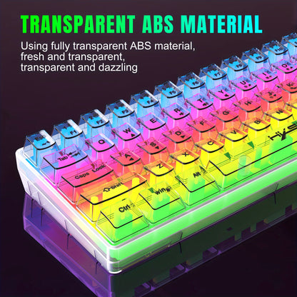 HXSJ 61-Key Gaming Keyboard - Full Transparent RGB Backlit USB-C