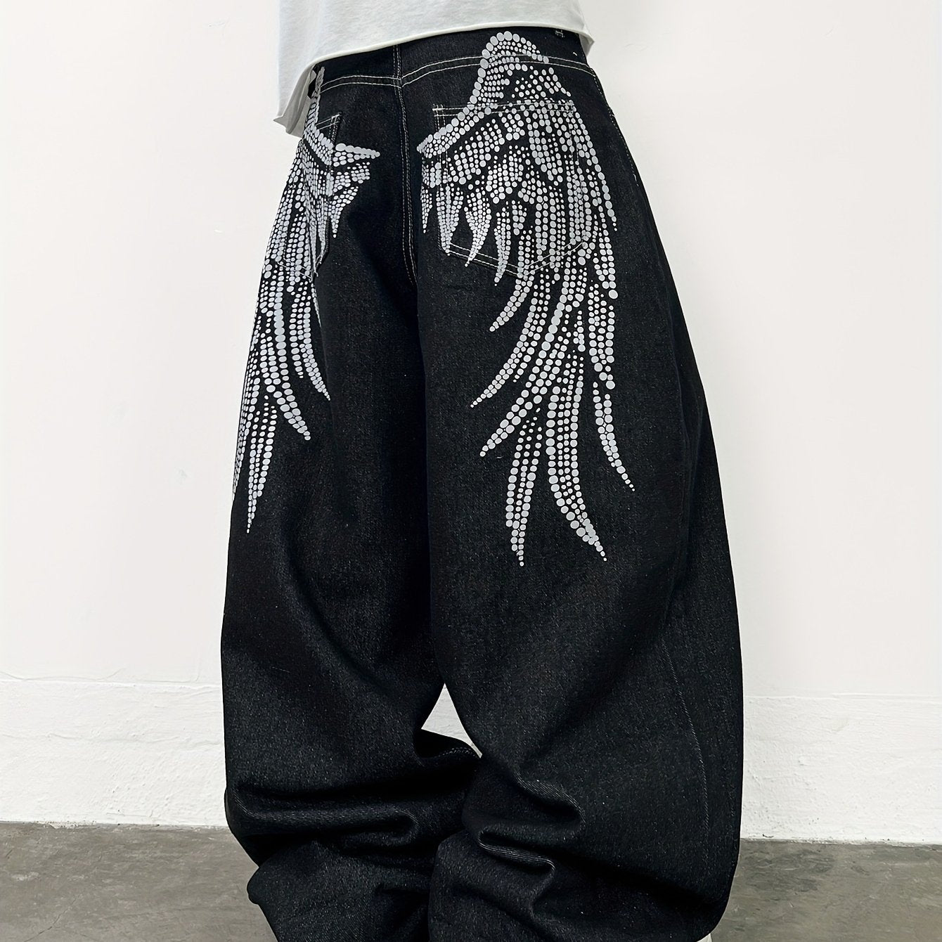 Unisex Y2K American Streetwear Printed Pants - Black Loose-Fit