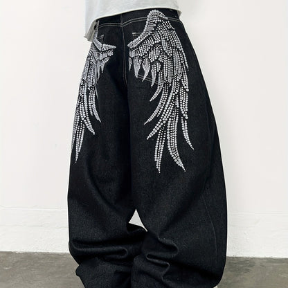Unisex Y2K American Streetwear Printed Pants - Black Loose-Fit