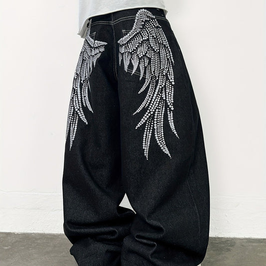 Unisex Y2K American Streetwear Printed Pants - Black Loose-Fit
