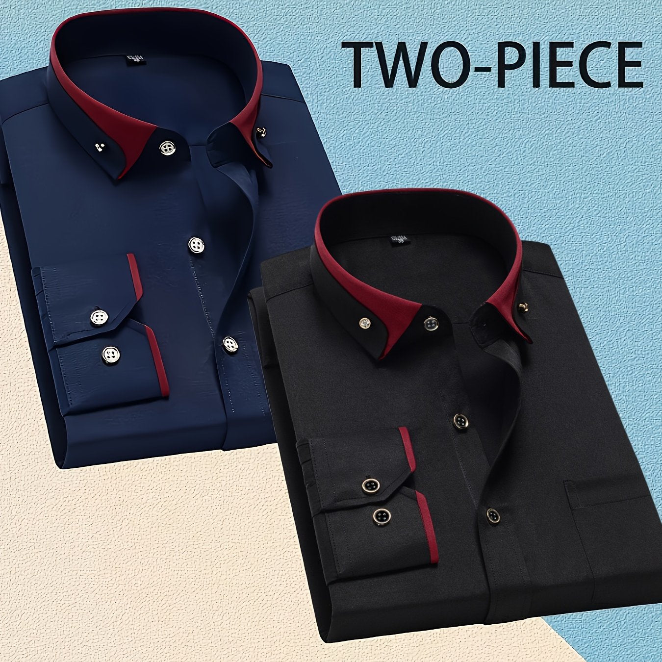 1+1 Men's Double Lapel Long Sleeve Shirt - Fashion Business Casual