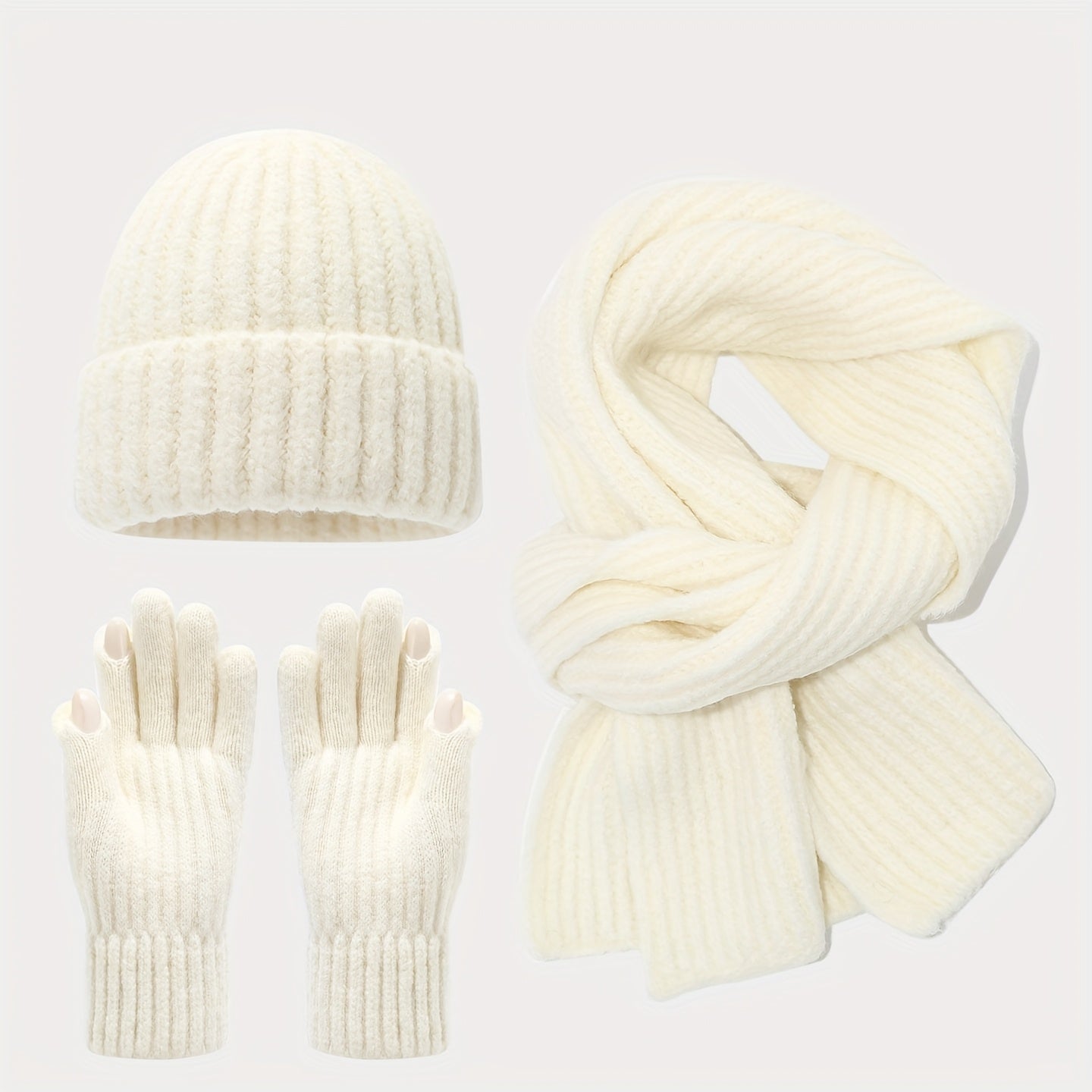 3pcs Winter Set - Beanie Scarf Gloves Touch Screen Unisex