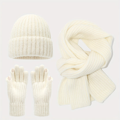 3pcs Winter Set - Beanie Scarf Gloves Touch Screen Unisex