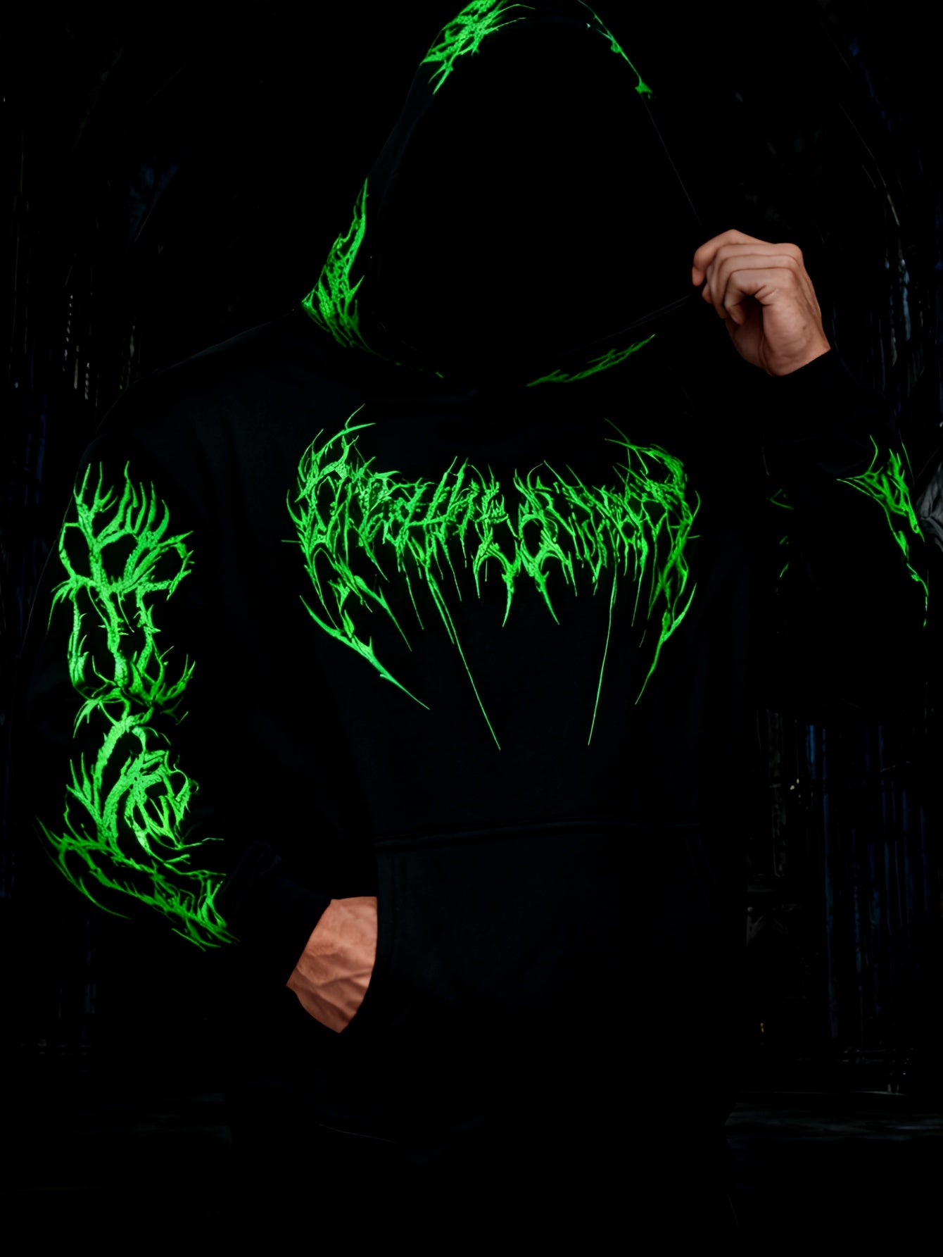 Men's Gothic Skull Print Zip Hoodie - Loose Fit with Pockets