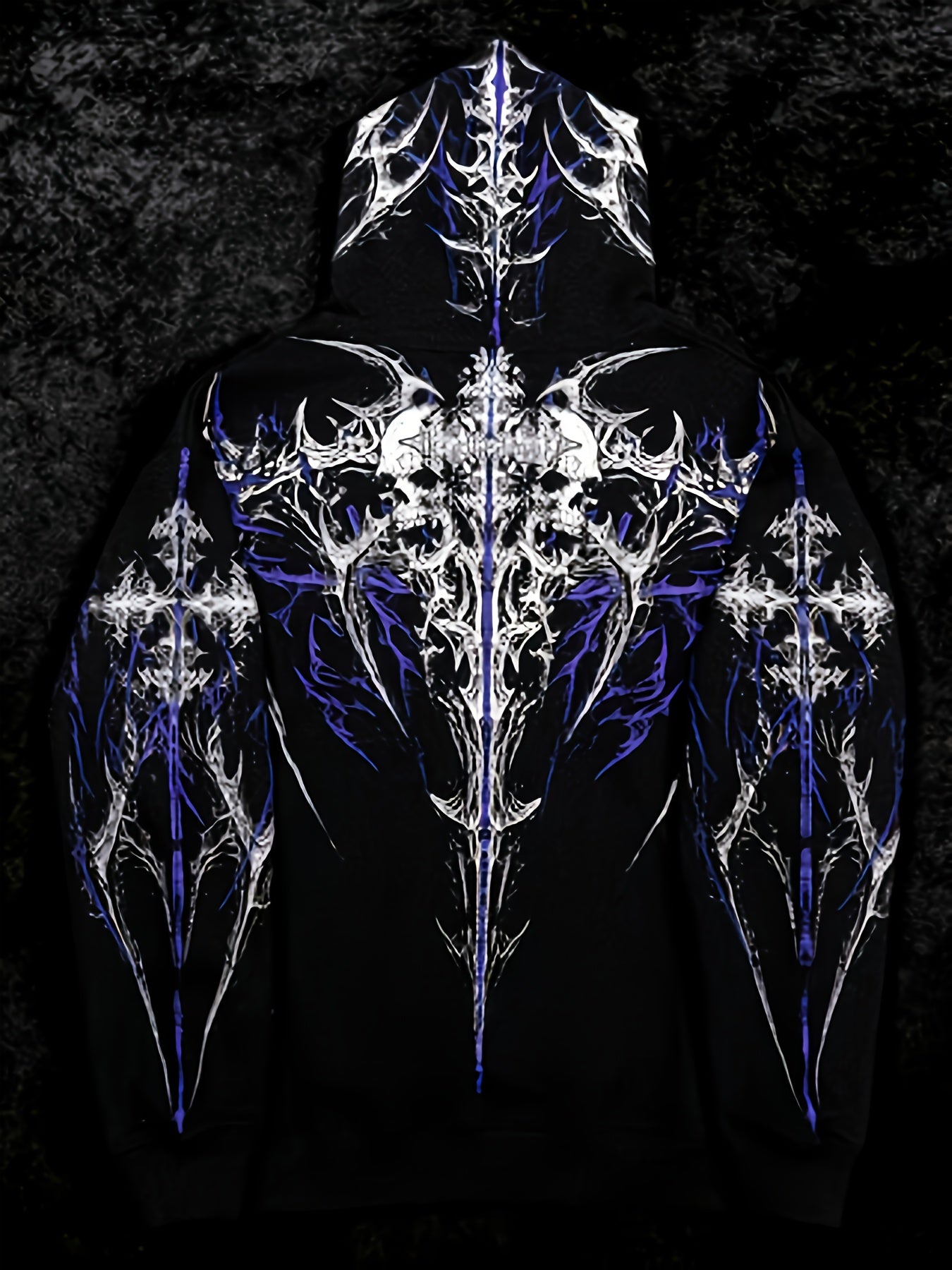 Men's Gothic Hoodie - Loose Fit Full-Zip with Pockets