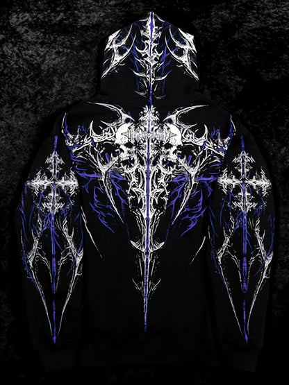 Men's Gothic Hoodie - Loose Fit Full-Zip with Pockets