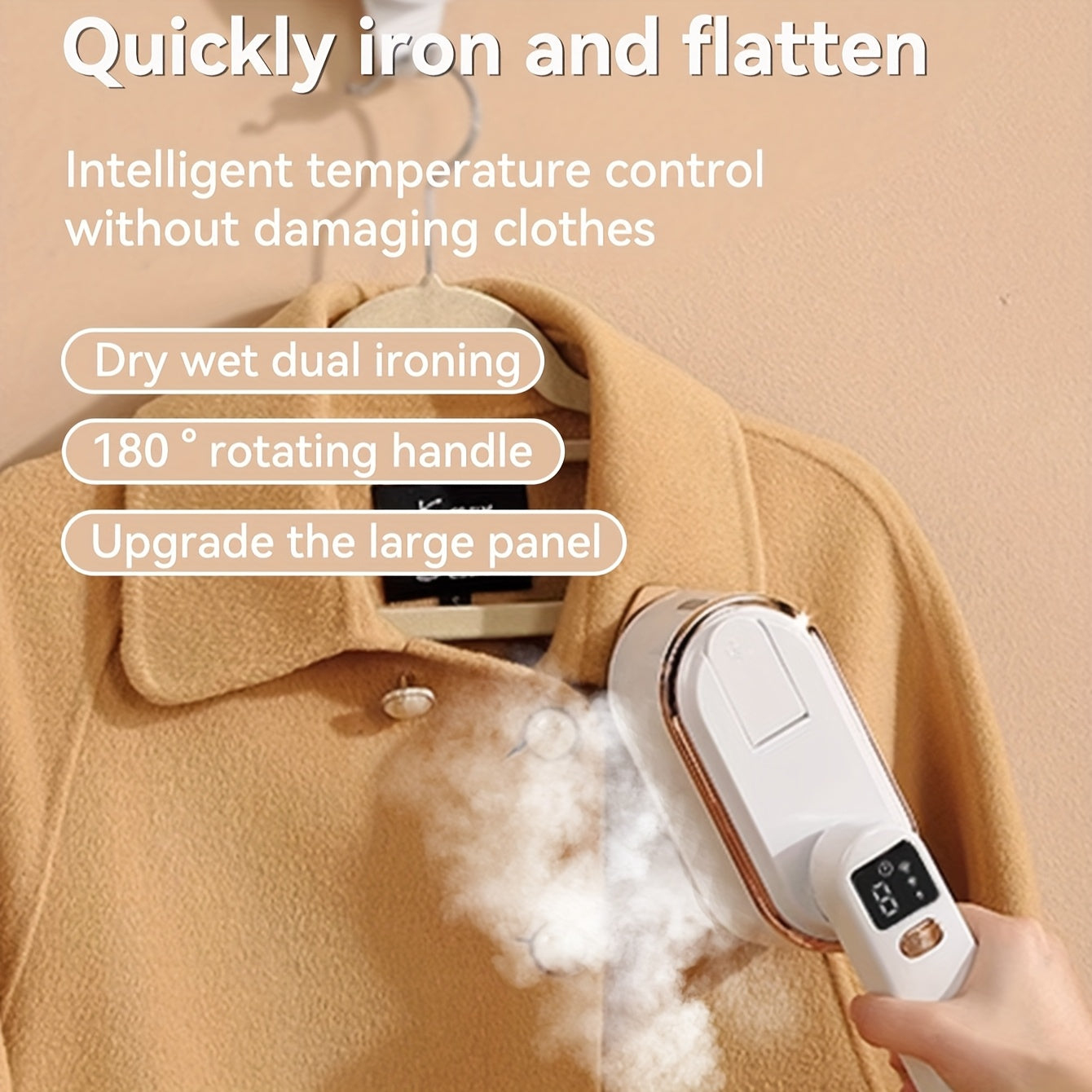 Handheld Steamer with Iron - 3-Speed 180° Rotatable 2-in-1