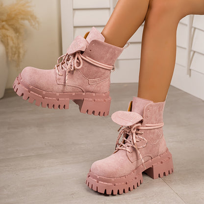 Women's Red Retro Chunky Platform Boots - Maroon Ankle