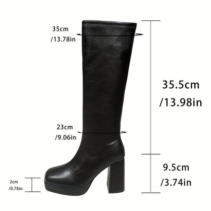 Women's Fashionable Knee-High Boots - Square Toe Block Heel
