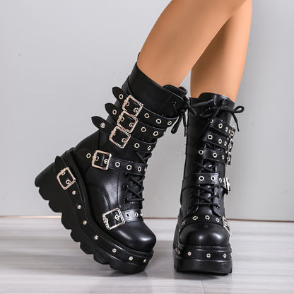 Women's Punk Boots - Thick Platform Ultra-High Wedge Gothic