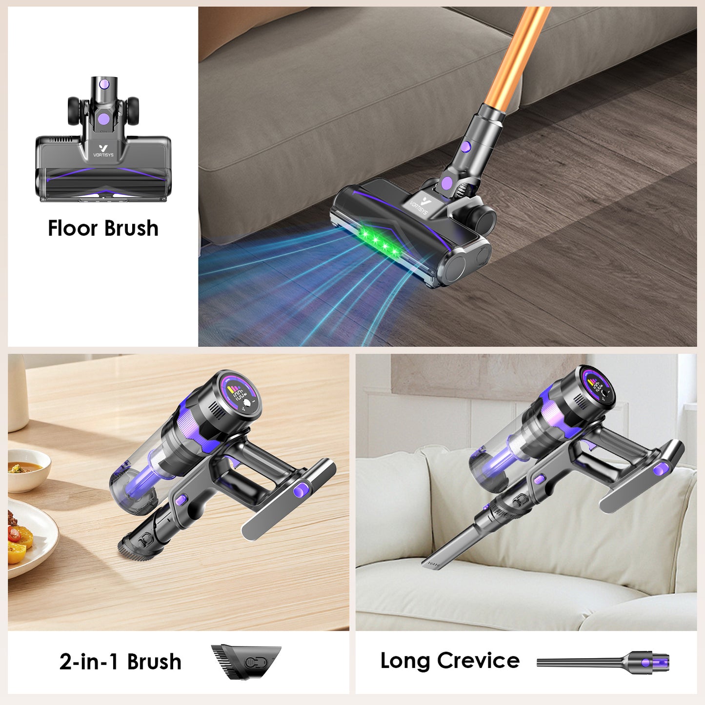 VORTISYS Cordless Vacuum Cleaner 500W - 1.3L Display Anti-Tangle