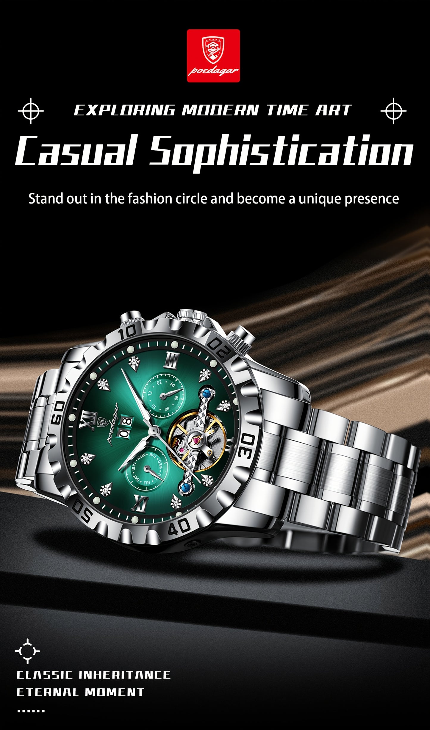 POEDAGAR Men's Luxury Business Watch - Automatic Waterproof