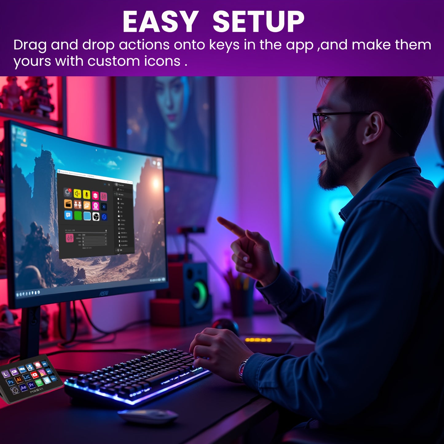 Live Streaming Controller - 15 Keys Programmable Desktop Panel