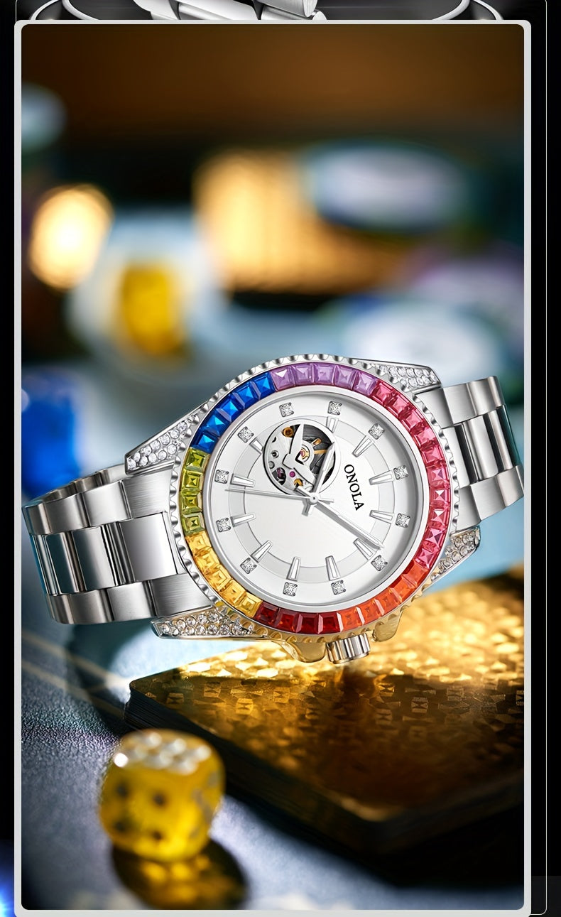 ONOLA Men's Stainless Steel Mechanical Watch - Luminous Hollow Tourbillon