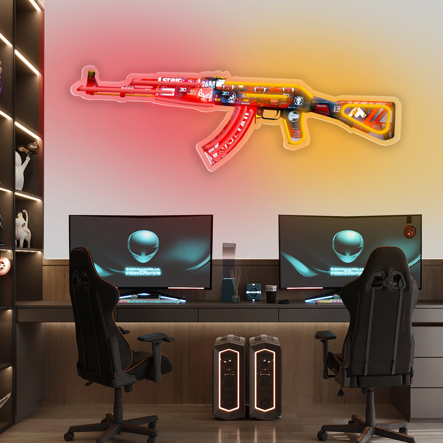 Cool AK47 Shaped Neon Lights | UV Printed, 59.99 cm by 18.49 cm, USB Powered with Ten Levels of Brightness, Suitable for Gaming Rooms and Home Decor, Perfect Gift for Friends