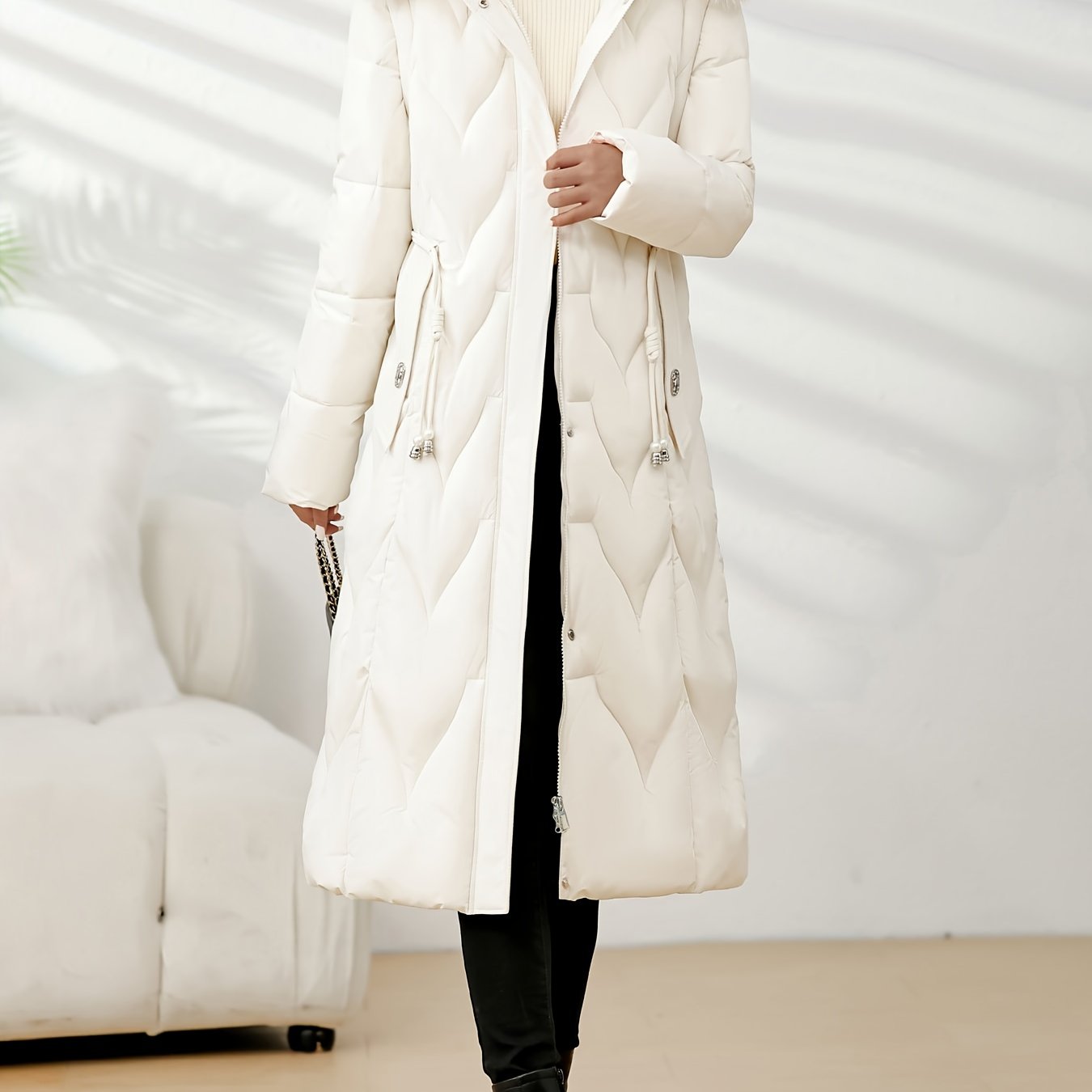 Damenmantel in Übergröße, knielang, neue Wintermode, schmal geschnitten, mit Kapuze und dickem Futter, Winterjacke für Damen in Übergröße, leichte Wintermäntel für Damen mit Taschen, Jacke für Damen in Übergröße