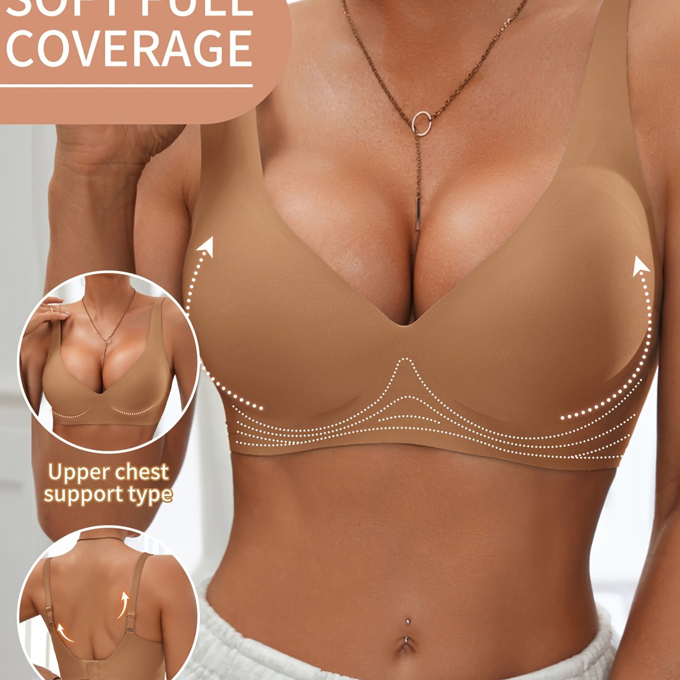 Full-Coverage Push-Up Bra - Wire-Free High Lift Non-Detachable Pad