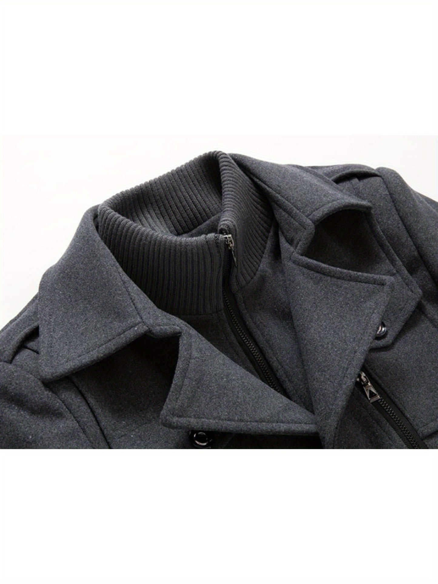 Men's Business Wool Coat - Double Collar Mid-Length