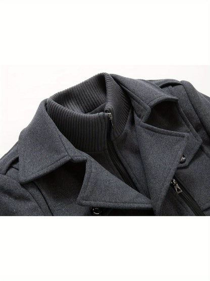 Men's Business Wool Coat - Double Collar Mid-Length