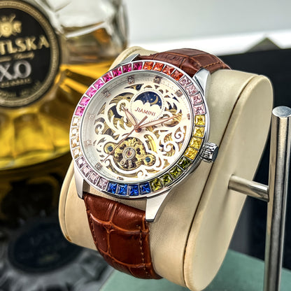 Jianni Men's Luxury Automatic Tourbillon Watch - Moon Sun Phases