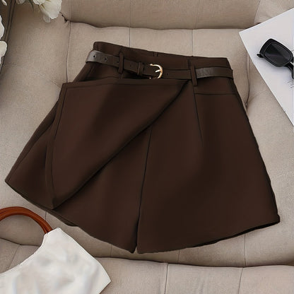 Women's Fashion Solid Color Shorts - Faux Pocket with Belt