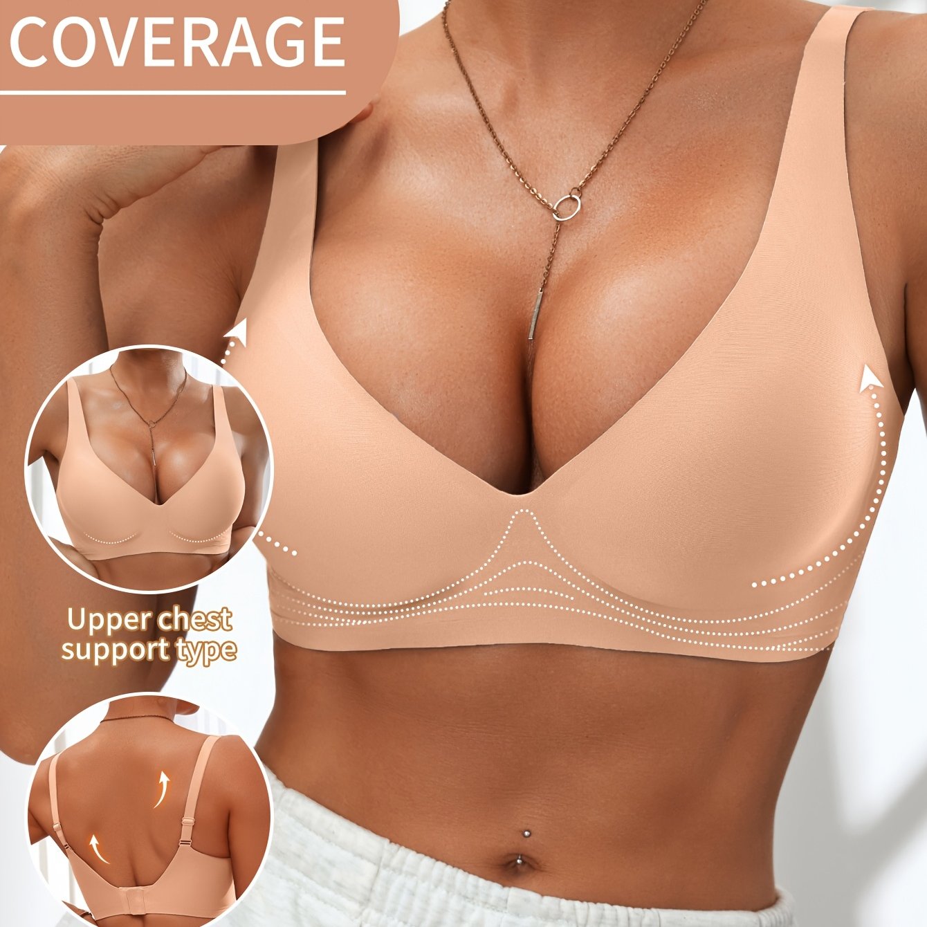 Full-Coverage Push-Up Bra - Wire-Free High Lift Non-Detachable Pad