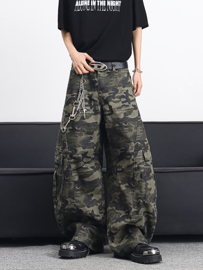 Men's American High Multi-Pocket Jeans - Camo Wide-Leg