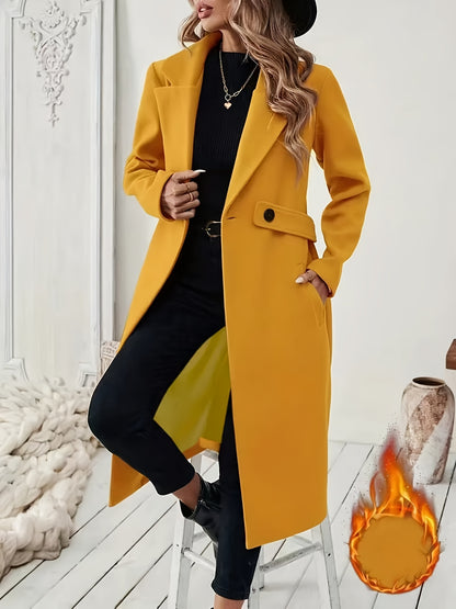 Women's Suit Collar Two-Tone Belted Long Coat - Elegant H-Line