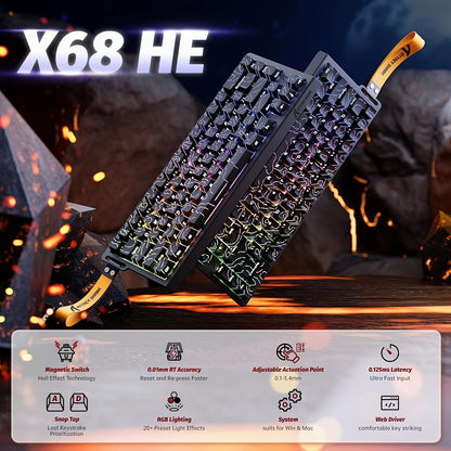 ATTACK SHARK X68HE Rapid Trigger Gaming Keyboard - Magnetic Switch