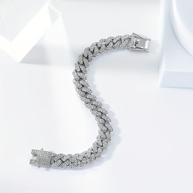 Luxurious Rhinestone Cuban Link Bracelet Unisex