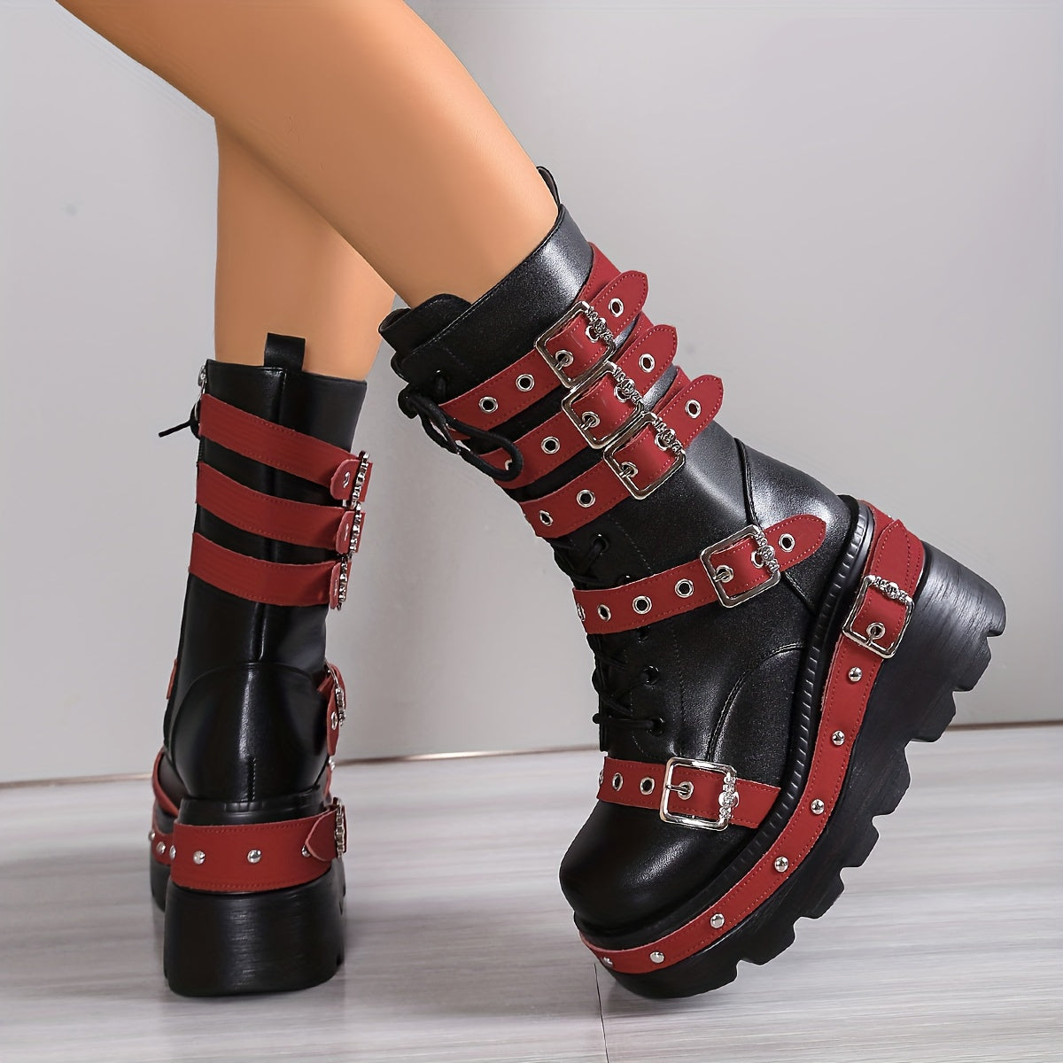 Women's Punk Boots - Thick Platform Ultra-High Wedge Gothic