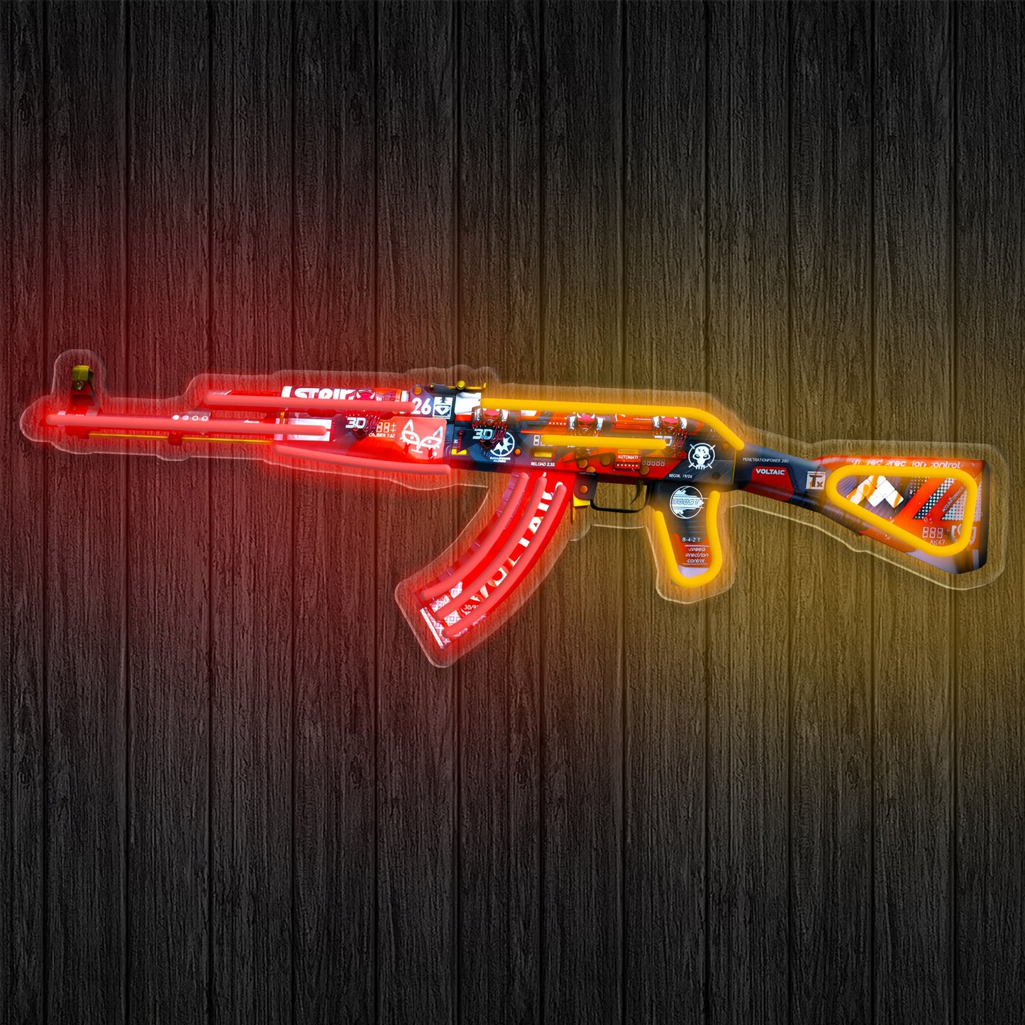 Cool AK47 Shaped Neon Lights | UV Printed, 59.99 cm by 18.49 cm, USB Powered with Ten Levels of Brightness, Suitable for Gaming Rooms and Home Decor, Perfect Gift for Friends