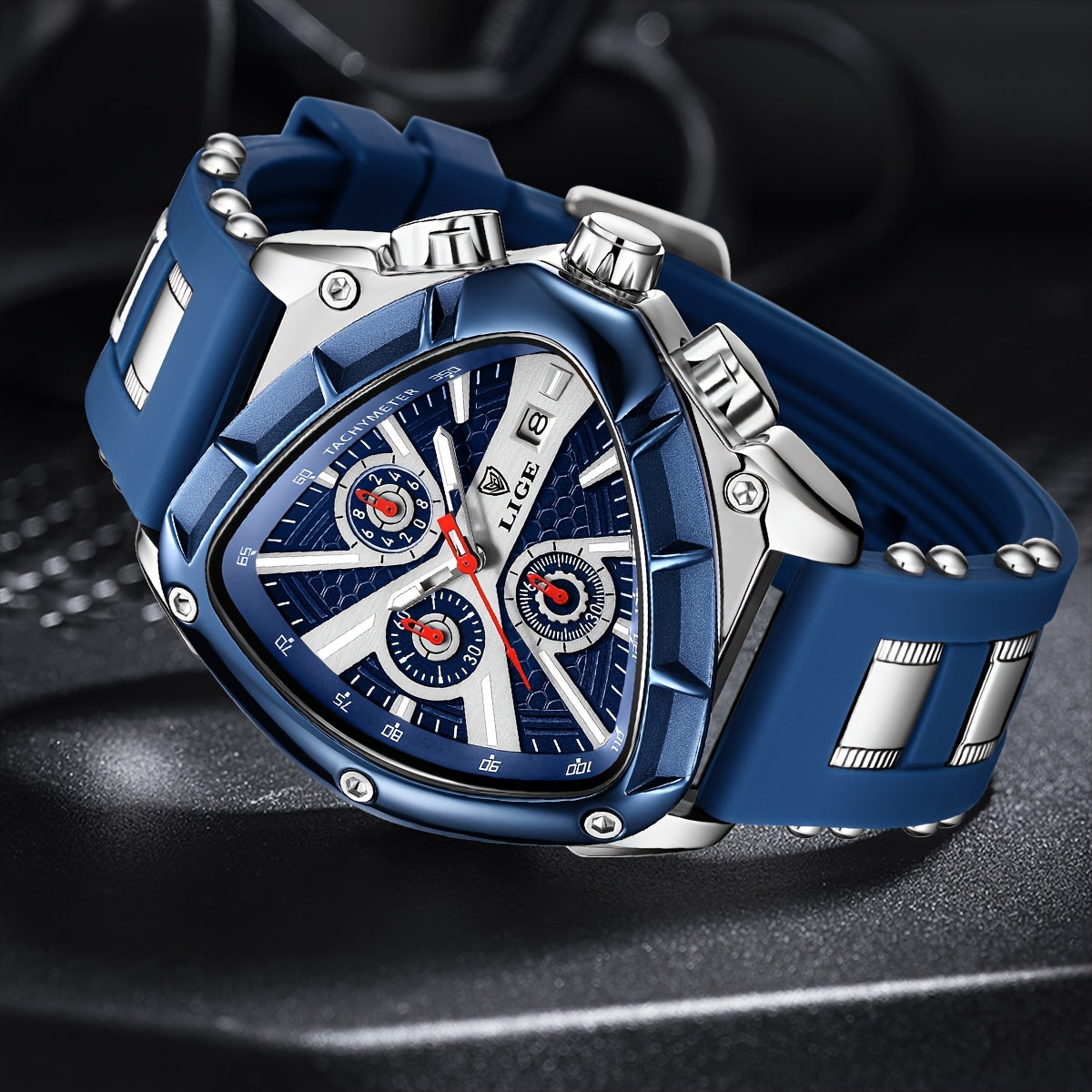 LIGE Men's Quartz Watch - Minimalist Triangle Dial World Time