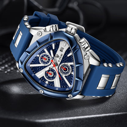 LIGE Men's Quartz Watch - Minimalist Triangle Dial World Time