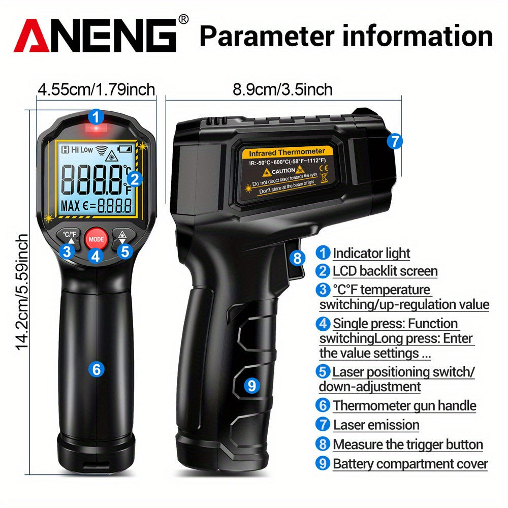 ANENG TH202 Thermometer Hygrometer - Non-Contact -50-600°C LCD
