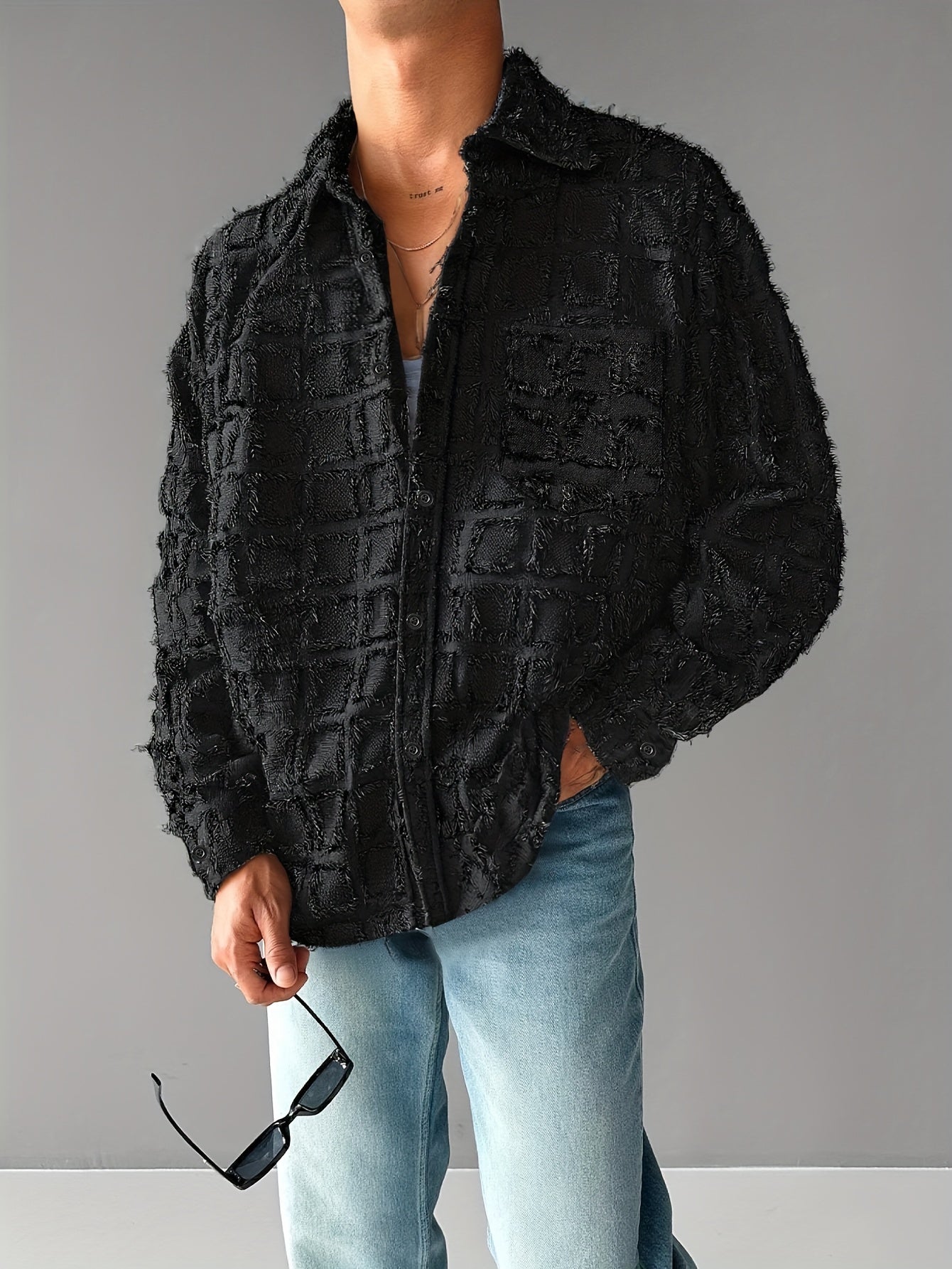 Men's Plaid Shirt Jacket - Furry Loose Fit