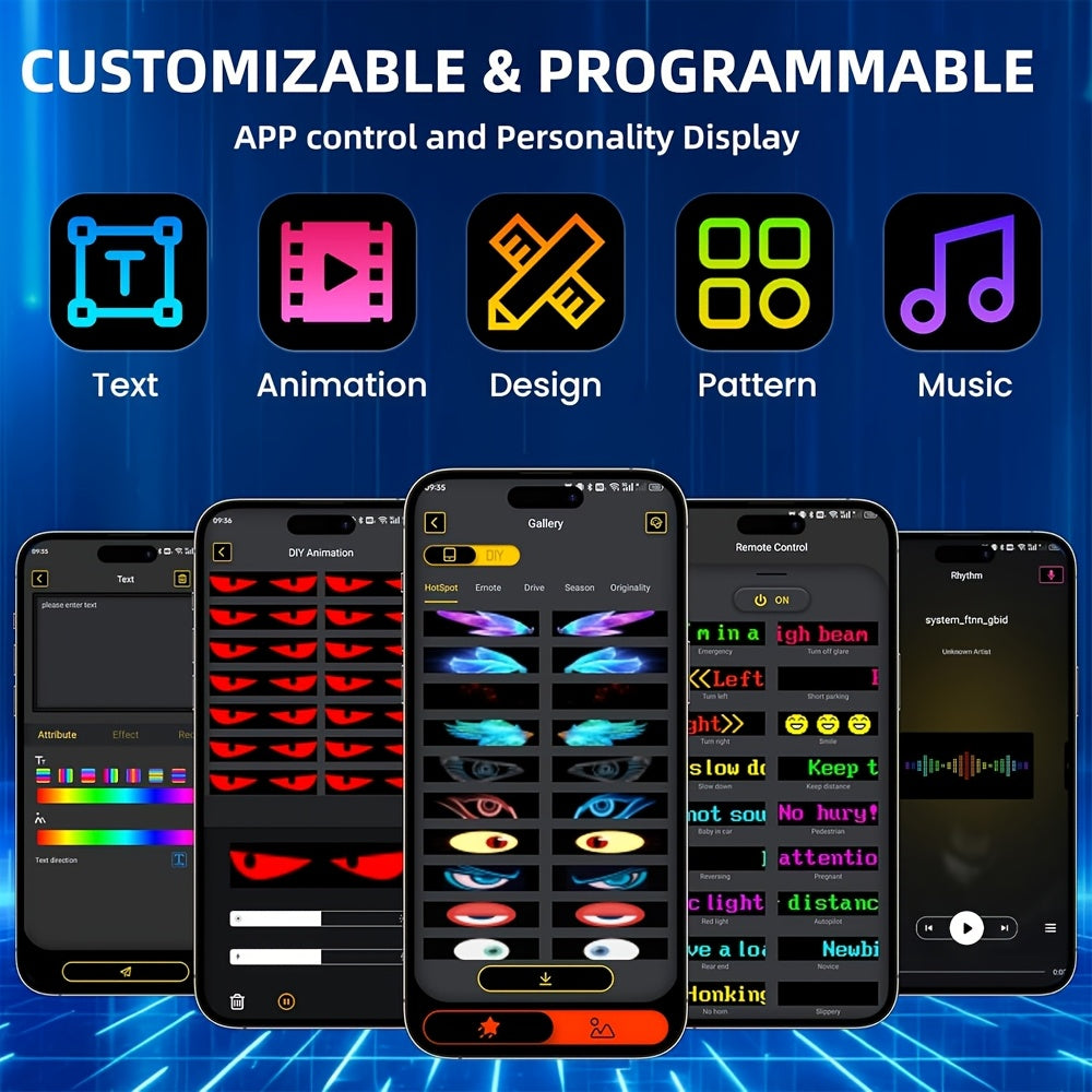 LiHangStar 2pcs Programmable LED Sign 59.5x12cm - USB App-Controlled