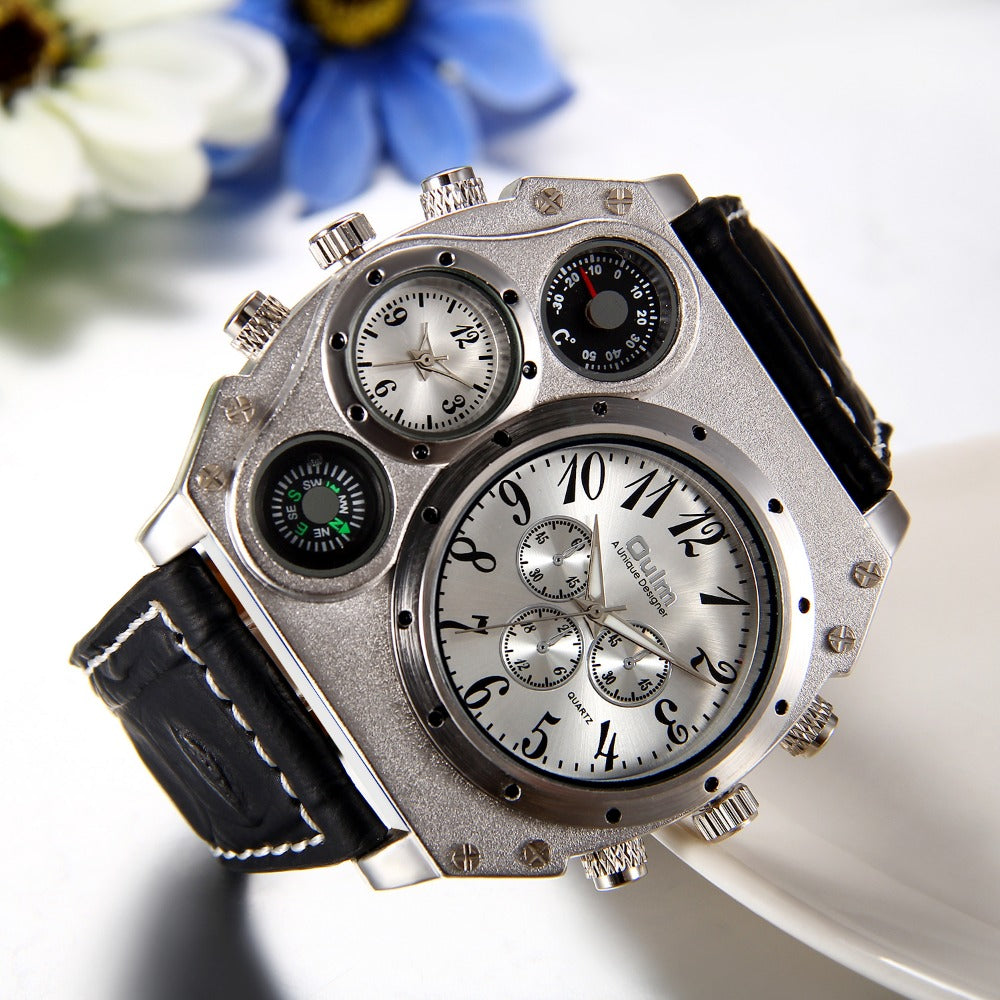 JewelryWe Men's Punk Gothic Quartz Watch - Dual Time Zone