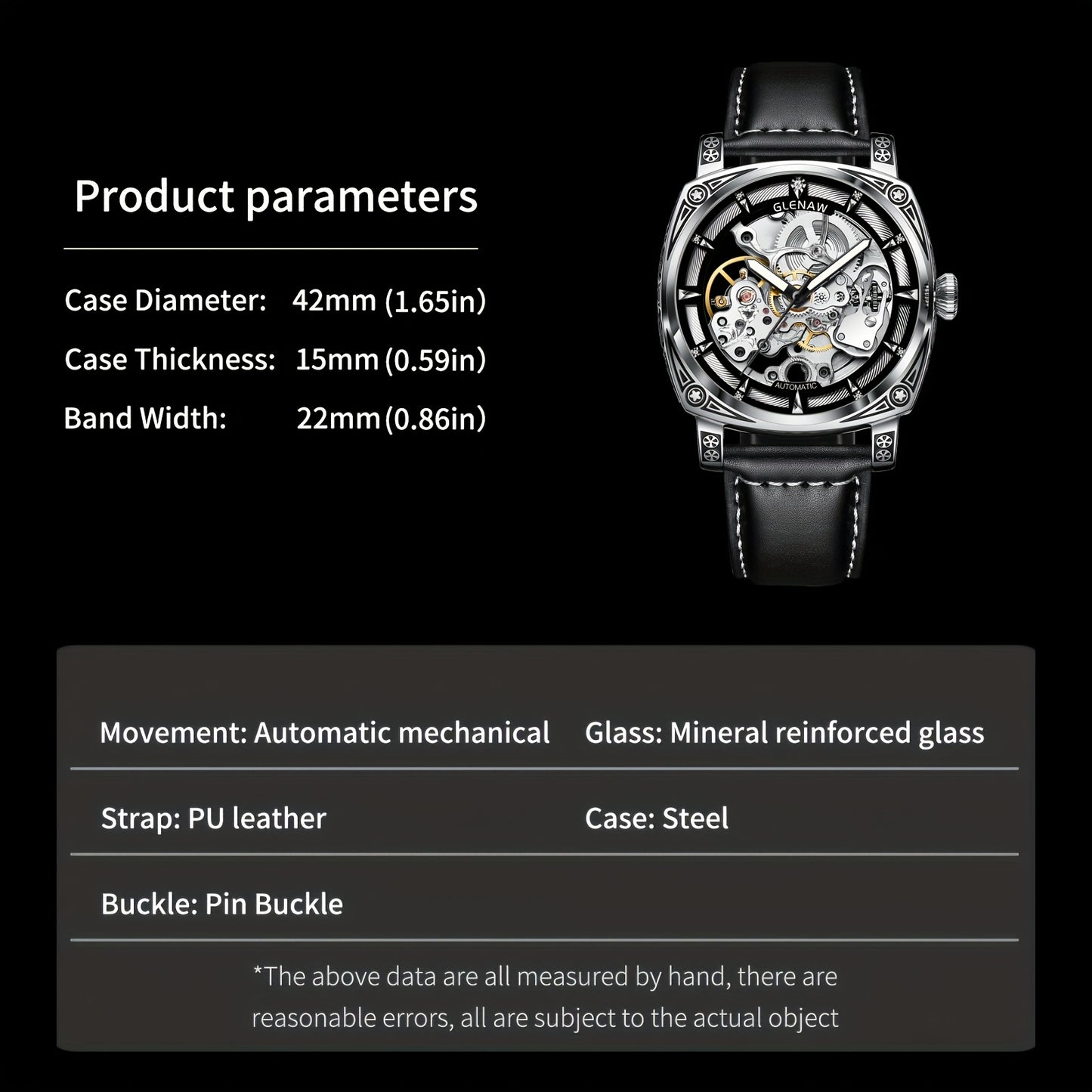 GLENAW Men's Hollow Automatic Watch - Rhinestone Dial Mechanical