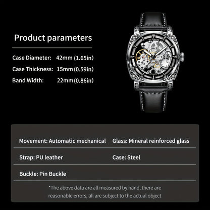 GLENAW Men's Hollow Automatic Watch - Rhinestone Dial Mechanical