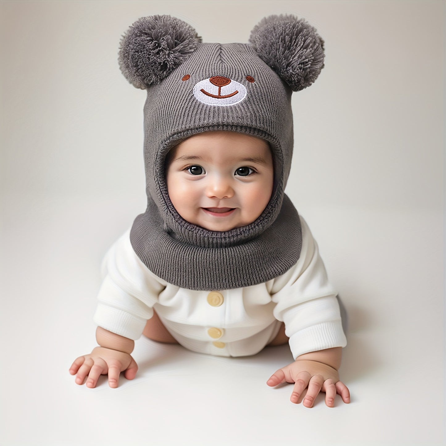 Baby Bear Ear Mask & Beanie - 0-8 Years Winter Hat
