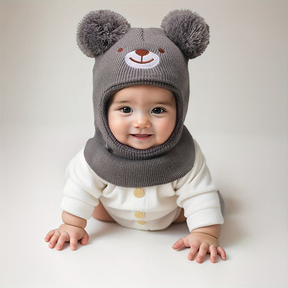 Baby Bear Ear Mask & Beanie - 0-8 Years Winter Hat