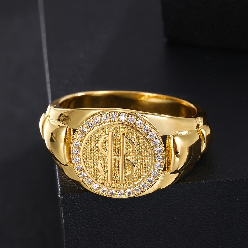 Luxury Avant-Garde Dollar Sign Ring with Cubic Zirconia Accents - Copper Band, Ideal for Parties, Thanksgiving, Christmas & Everyday Wear, Perfect Gift for Men and Women, Festive Jewelry|Avant-garde Ring|Copper Band Rin