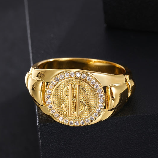 Luxury Avant-Garde Dollar Sign Ring with Cubic Zirconia Accents - Copper Band, Ideal for Parties, Thanksgiving, Christmas & Everyday Wear, Perfect Gift for Men and Women, Festive Jewelry|Avant-garde Ring|Copper Band Rin