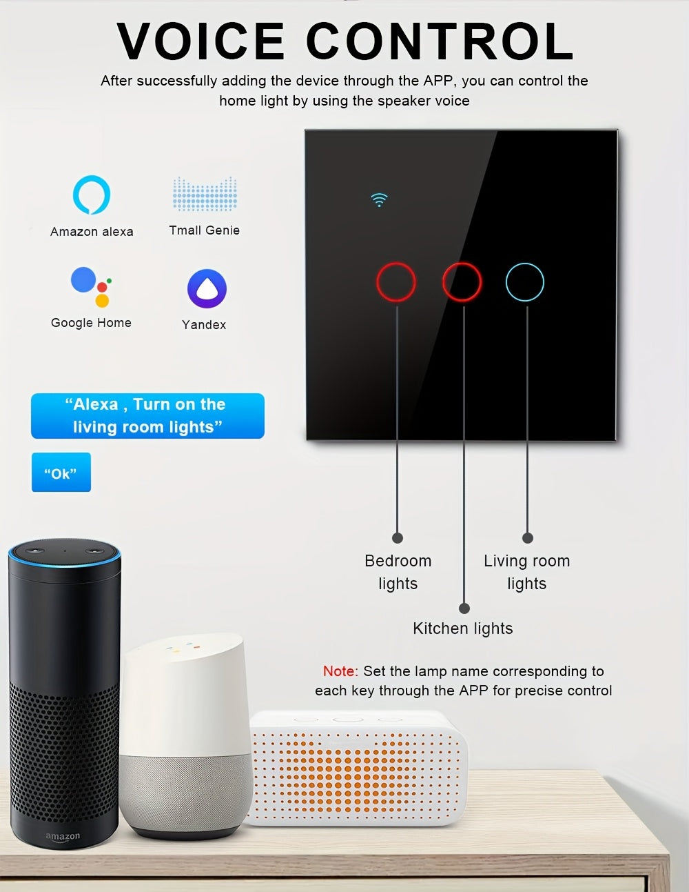 WiFi Smart Light Switch 1/2/3/4 Gang - Touchscreen Alexa Google